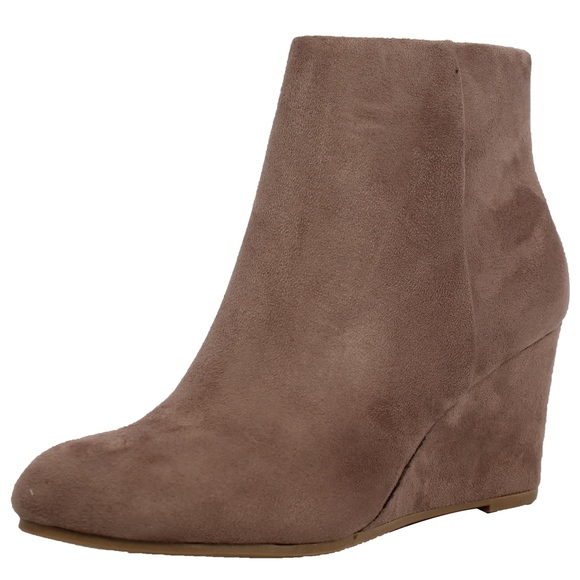 Shoes - Cement Faux Suede Wedge Ankle Bootie